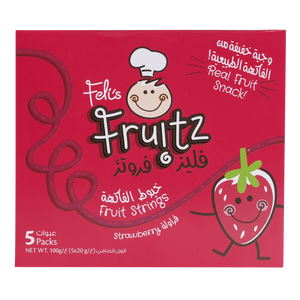 Feli's Fruitz Strawberry Fruit Strings - Real Fruit Snack - Vegan- Gluten Free 100gm (5x20gm)