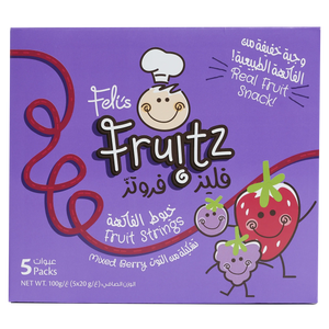 Feli's Fruitz Mixed Berry Fruit Strings - Real Fruit Snack - Vegan- Gluten Free 100gm (5x20gm)