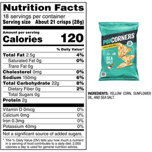 Popcorner Sea Salt Popped Corn Chips, 28.3g
