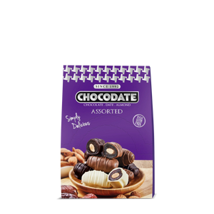 Chocodate Assorted | Exquisite Bite Sized Delicacy | Handmade Treat - Rich Silky Chocolate - Velvety Arabian Date - Golden Roasted Almond - Perfect Snacking - 33gm