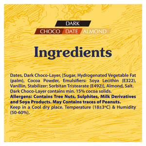 Arabian Delights Dark Chocolate, Classic Chocolate Coated Bite-Sized Snacks, Stuffed w/ Golden Roasted Almonds, Dates | Snacks & Sweets Pouch - 230g