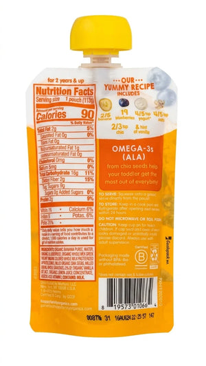 HappyTOT Organics Super Morning Bananas, Blueberries, Yogurt, Oats & Chia Pouch 113g - View 2 | Welaza