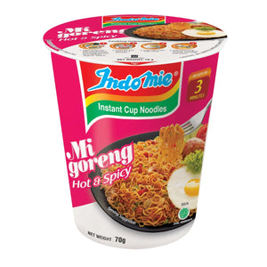 Indomie Instant Cup Fried Noodles, Hot & Spicy with Seasoning Powder and Sauce -70 g