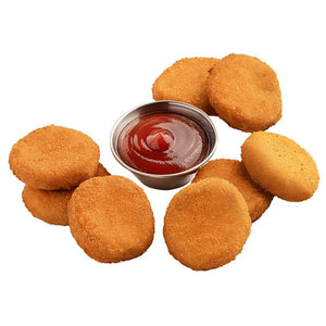 Plant-based nuggets with ketchup dip on white background, WELAZA UAE vegan food