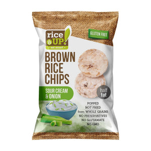 Rice Up Whole Grain Rice Chips Sour Cream & Onion 60g, Gluten free, No GMO