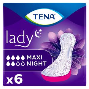 Tena Lady Maxi Night 6 Pads Odor Control 3X protection, Wider pack