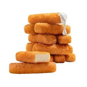 Stack of crispy plant-based nuggets with sauce, WELAZA vegan food UAE