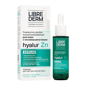 Librederm Hyalur Serum With Zn & Vitamin B3, Acne Treatment, Minimizes Pores, Clears Acne 40ml