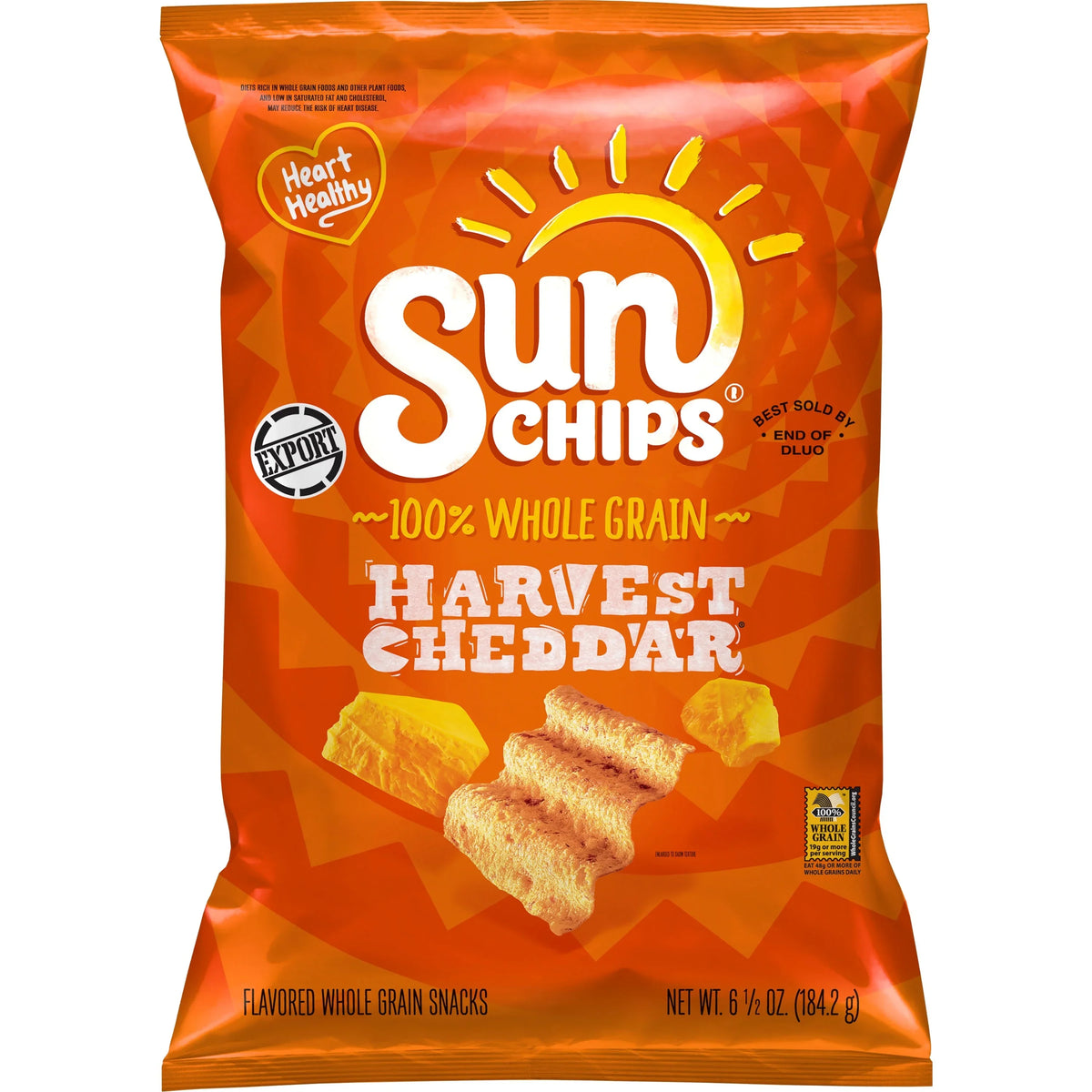 Sunchips Harvest Cheddar 100% Whole Grain Snacks 6.5 OZ( 184.2g) - Export  (Near Expiry)