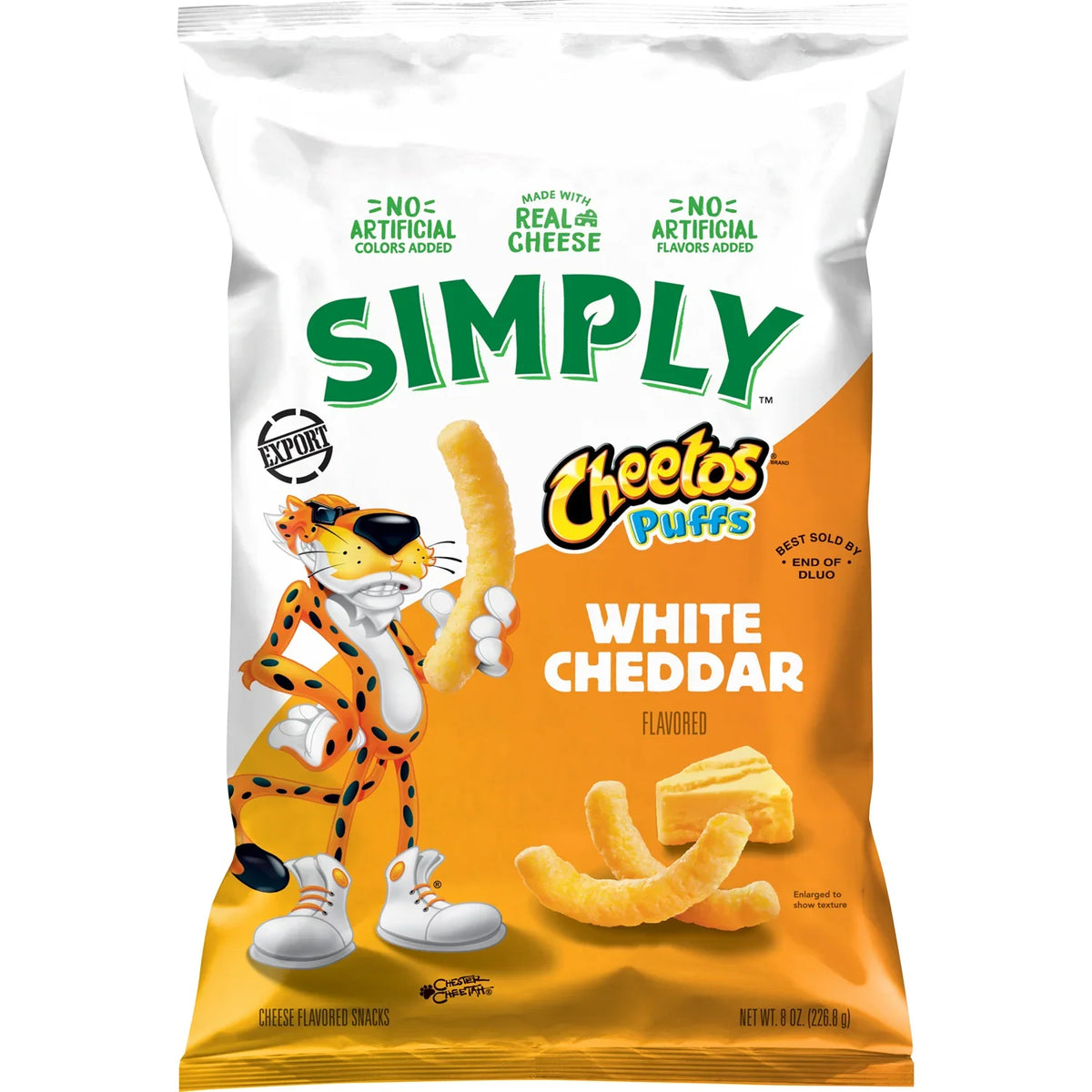 Cheetos Simply White Cheddar Cheese Puffs, Made with Real Cheese,8 OZ (227g) - Export