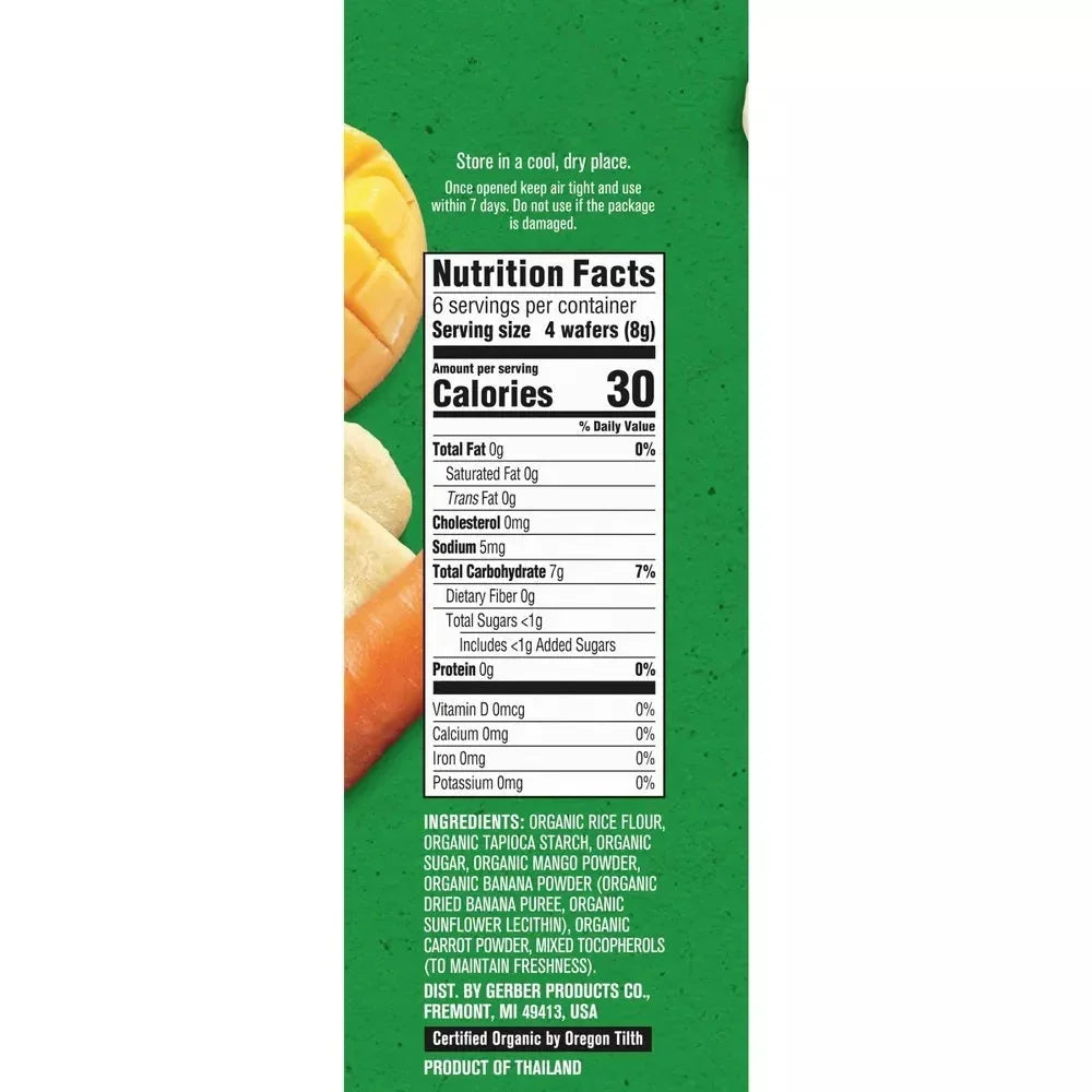 Gerber Organic Gentle Teething Wafers, Mango Banana Carrot, for 7 Months Baby 48g