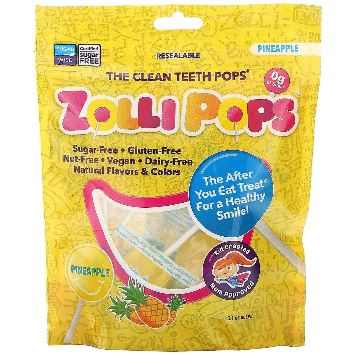 ZolliPops Clean Teath Pops Pineapple 3.1Oz