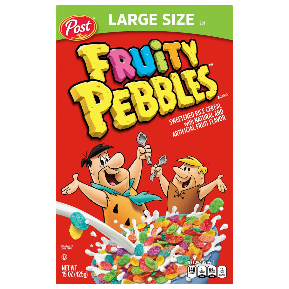 Post Fruity Pebbles Sweetened Rice Breakfast Cereal Gluten Free - 425gm