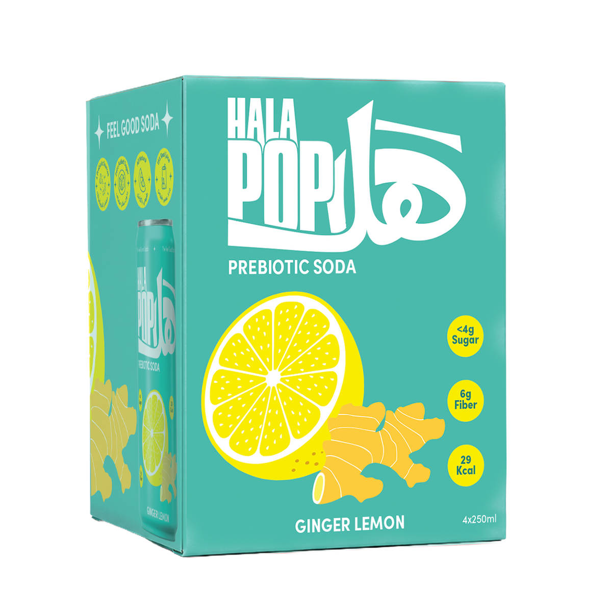 HALAPOP Probiotic Soda Ginger Lemon