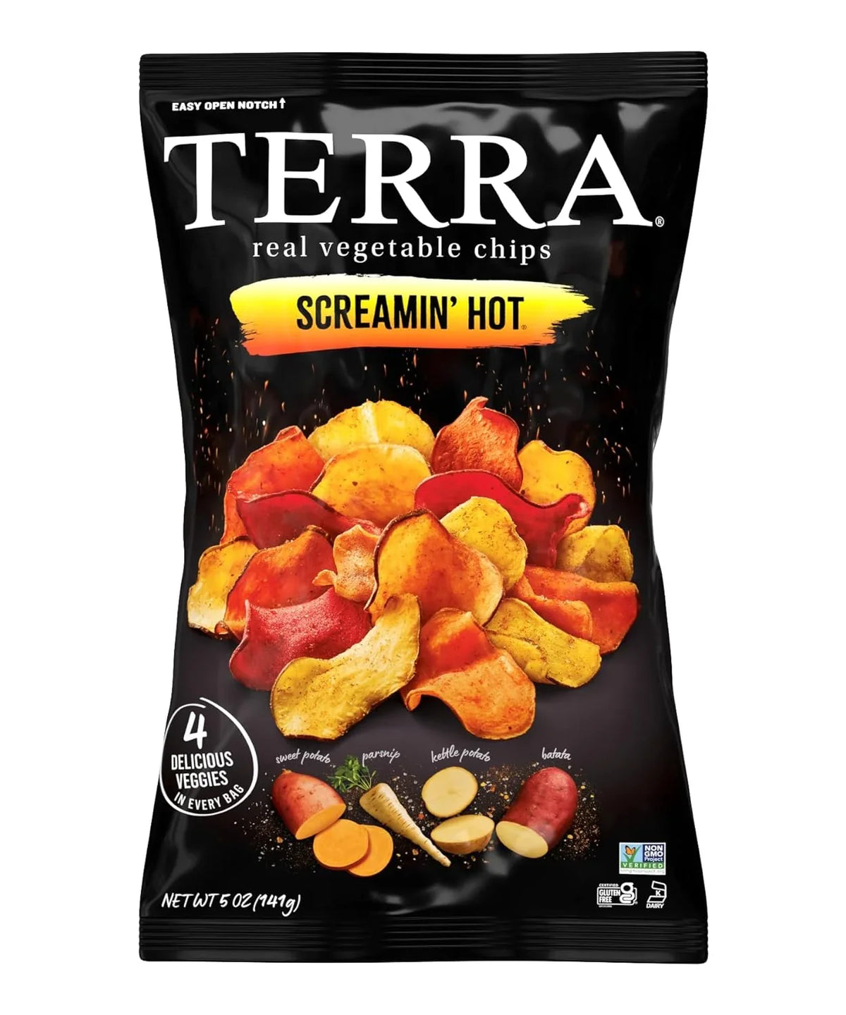 Terra Screamin Hot Real Vegetable Chips 141gm, Non GMO, Gluten Free