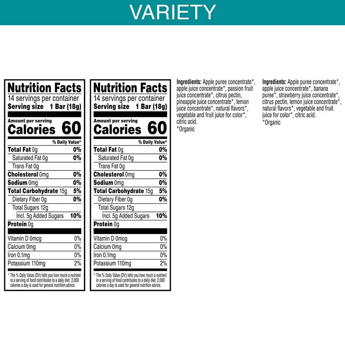 Pure Organic Variety Pack Layered Fruit Bars, 18g (28pk)