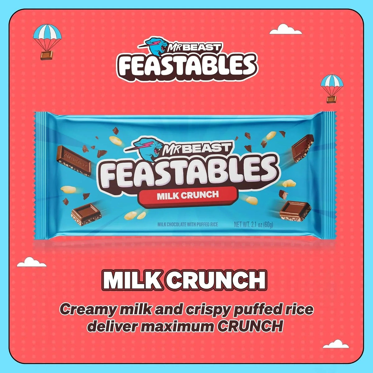 Mr Beast Feastables Milk Chocolate Crunch Bar, Made with Grass-Fed Milk Chocolate and Organic Cocoa - 35gm