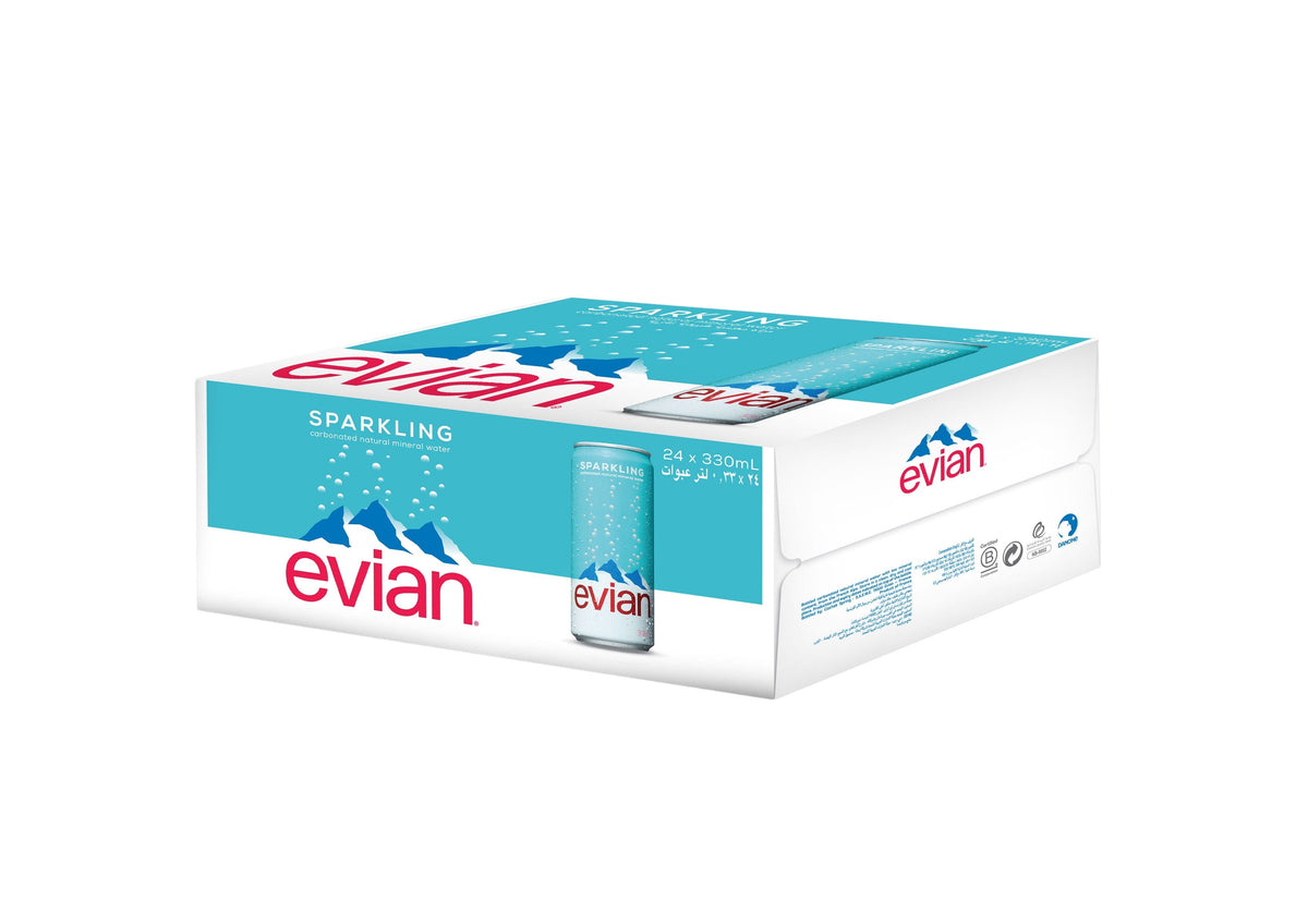 Evian Sparkling Carbonated Natural Mineral Water Can, 330 ml