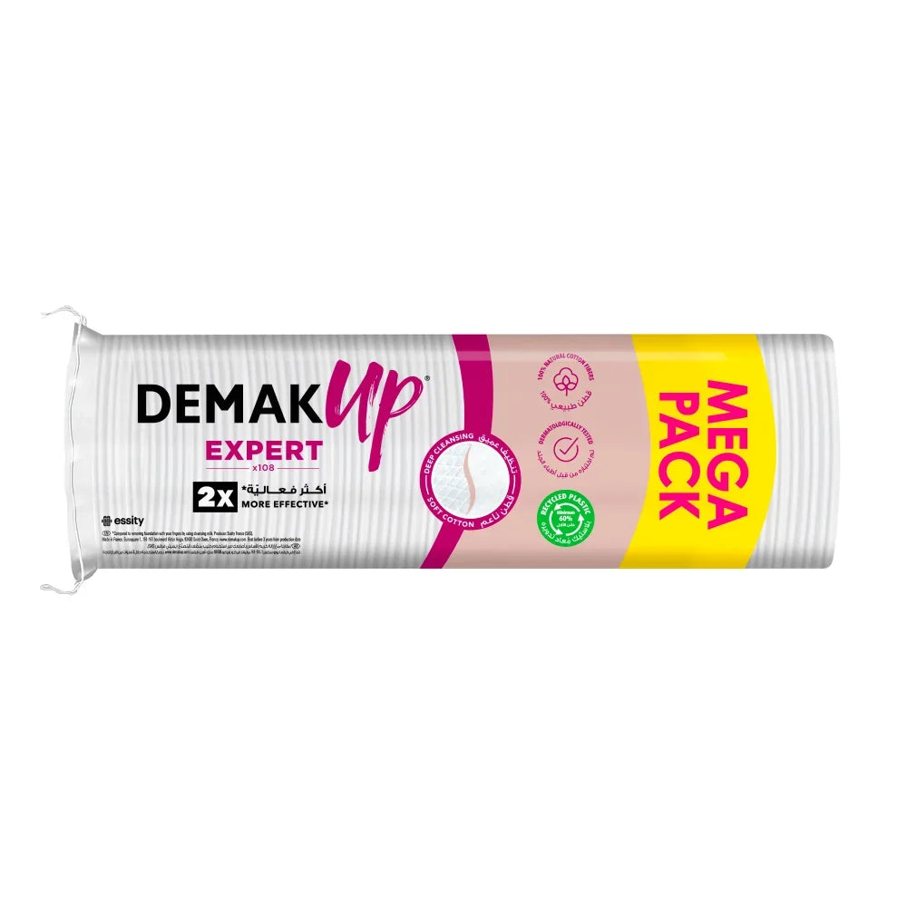 Demak’ Up Expert Cotton Pads,108pcs, 2X More Effective Makeup Removal