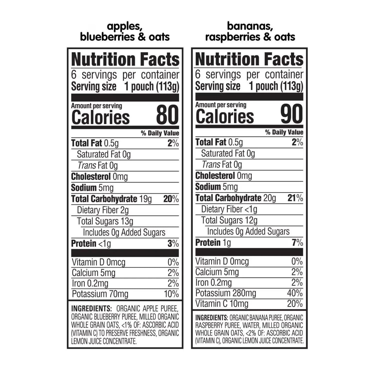 HappyBABY Organics Clearly Crafted Fruit & Oat Pouches Variety Pack, 113g (12pc)