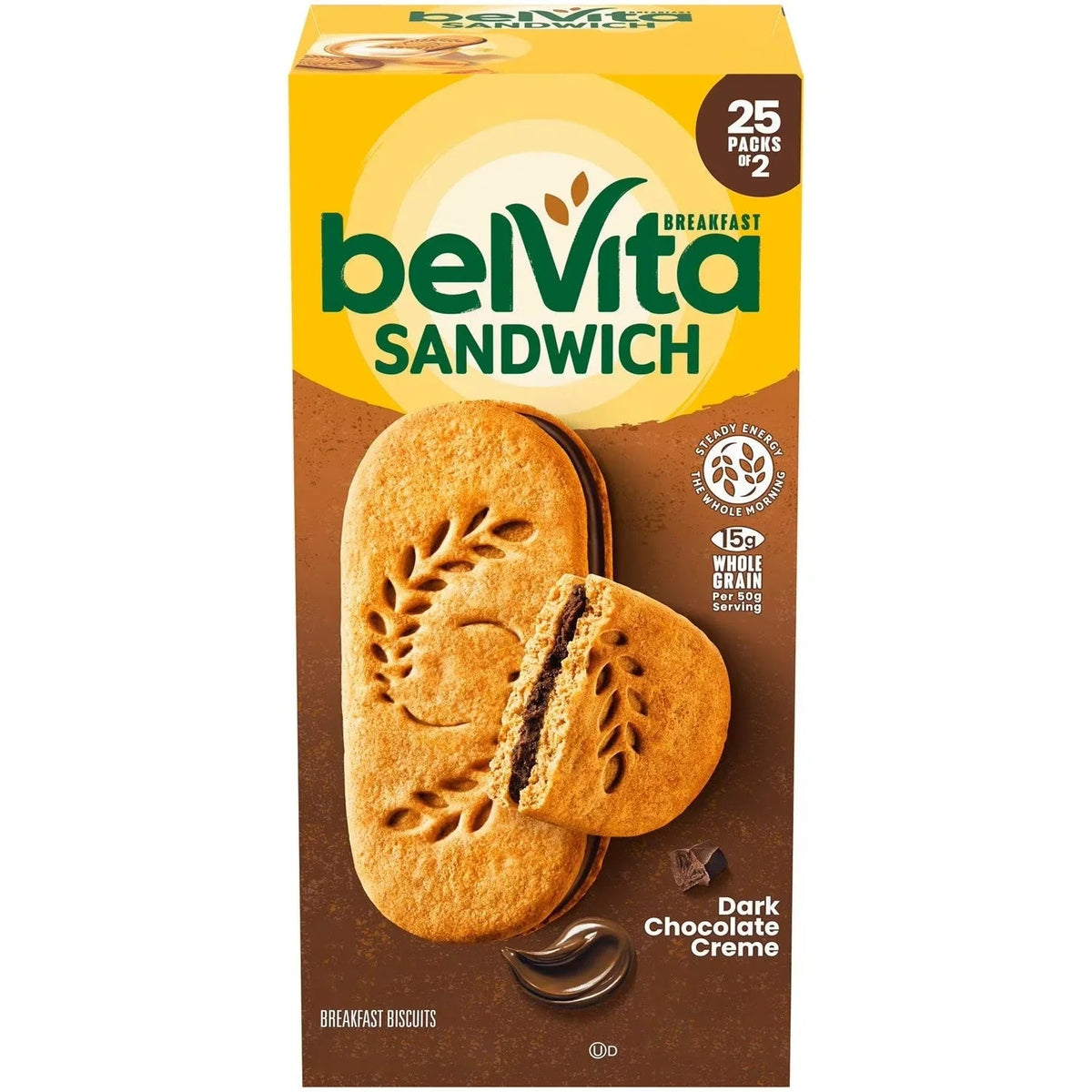 Belvita Sandwich Breakfast Biscuits, Dark Chocolate Creme - 1.25kg 25 Packs