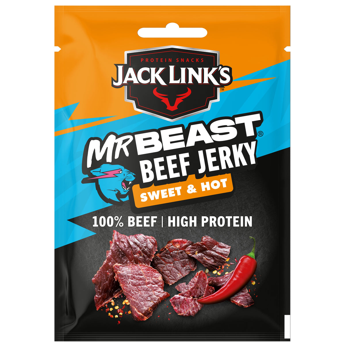 Jack Link’s, Mr.Beast Beef Jerky Sweet & Hot -High Protein Meat Snack - Dried Halal Beef- 1X25Gr