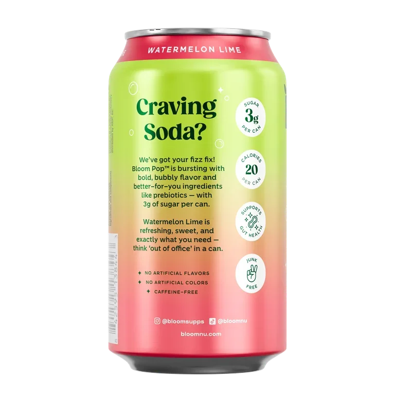 Bloom Pop Watermelon Lime Prebiotic Soda 355ml