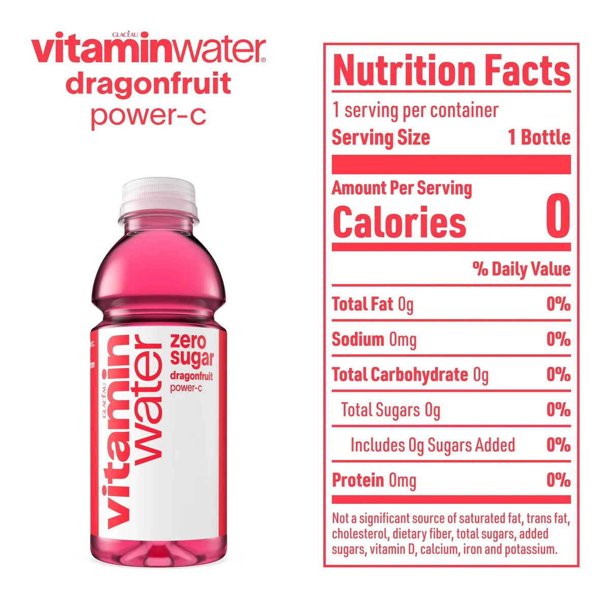 Vitaminwater Power-C Zero Sugar Dragonfruit Flavored Water Beverage Bottle 500ml