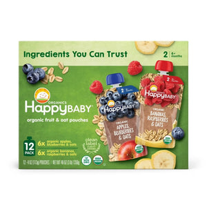 HappyBABY Organics Clearly Crafted Fruit & Oat Pouches Variety Pack, 113g (12pc)