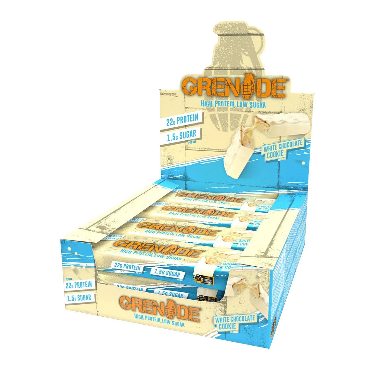 Grenade White Chocolate Cookie- High Protein Bar - Low Sugar (60gm x 12) Box