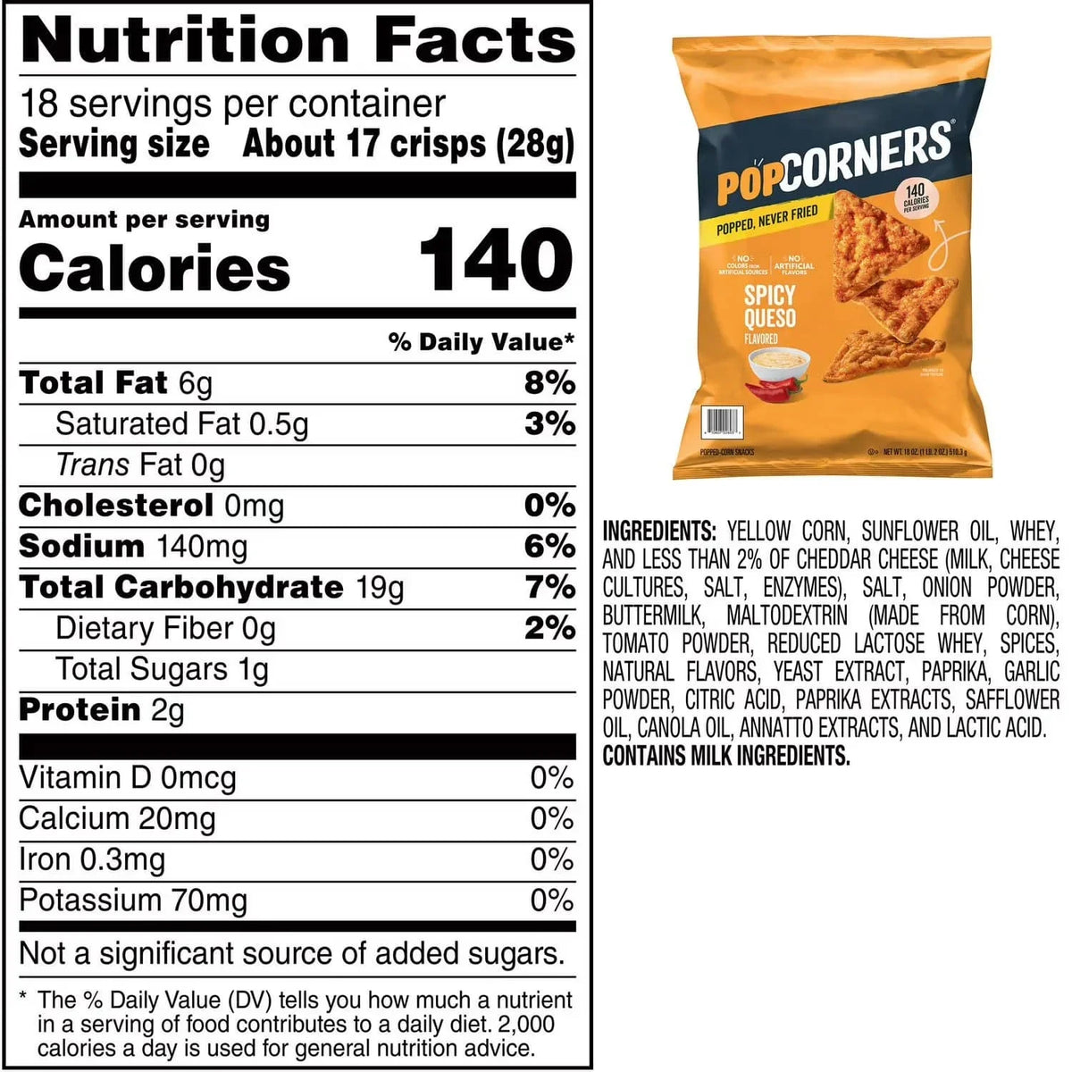 Popcorner Spicy Queso Popped Corn Chips, 28.3g