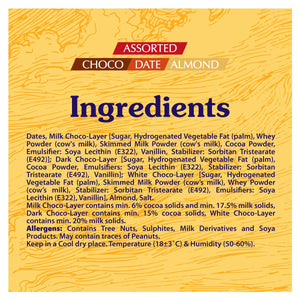 Arabian Delights Assorted Chocodate, Classic Chocolate Coated Bite-Sized Snacks, Stuffed w/ Golden Roasted Almonds, Dates | Snacks & Sweets Pouch - 180g