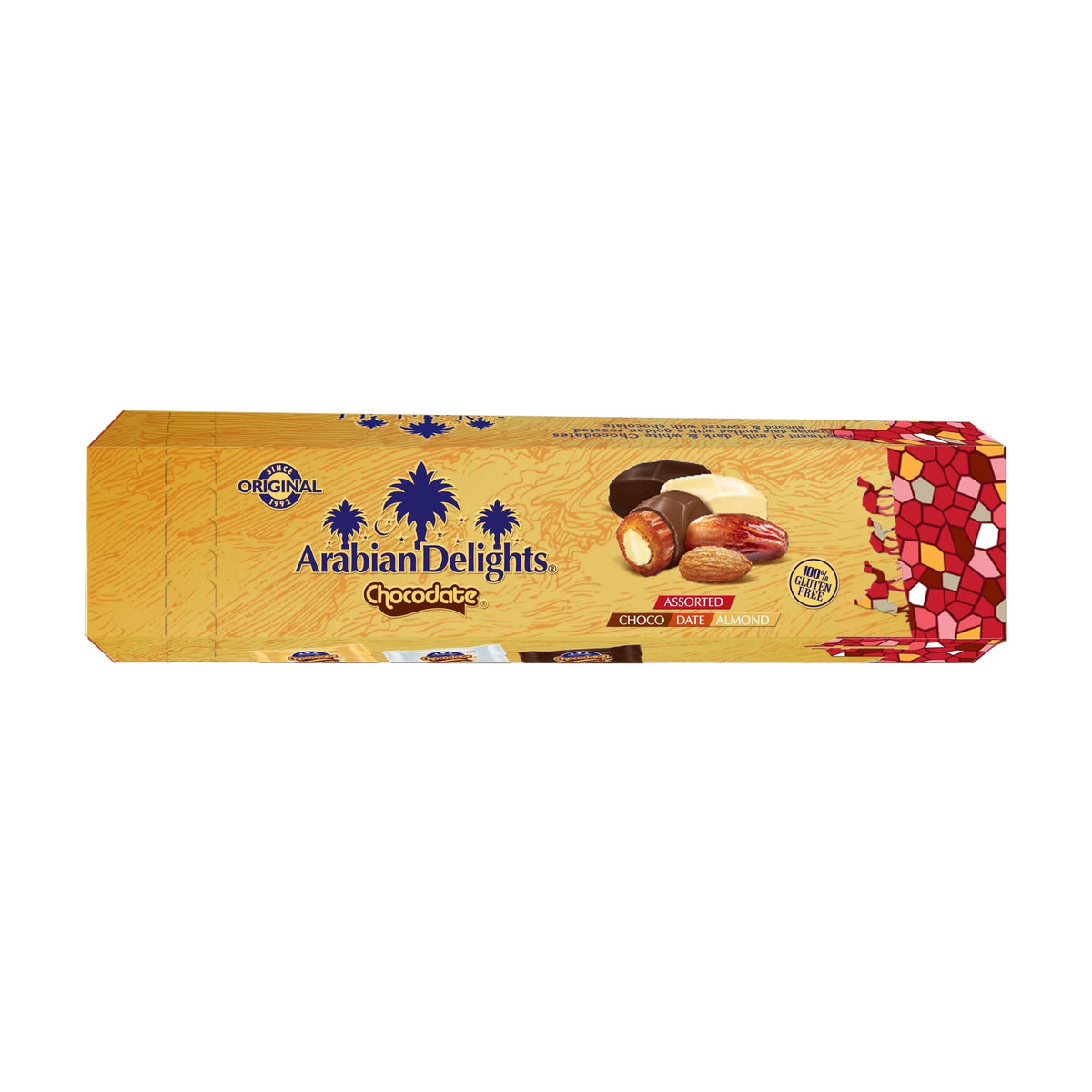 Arabian Delights Assorted Chocodate, Classic Chocolate Coated Bite-Sized Snacks, Stuffed w/ Golden Roasted Almonds, Dates | Snacks & Sweets Pouch - 180g