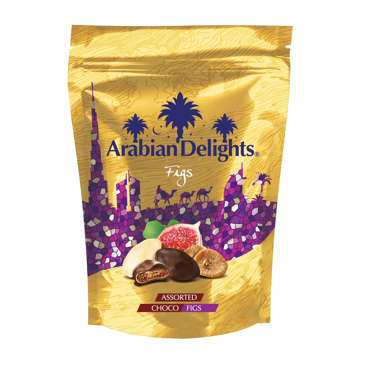 Arabian Delights Chocolate Figs, Assorted Pack, Coated Bite-Sized Snacks - 250 gm