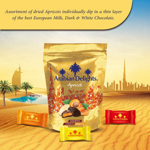 Arabian Delights Chocolate Apricots, Assorted Pack, Coated Bite-Sized Snacks - 230 gm