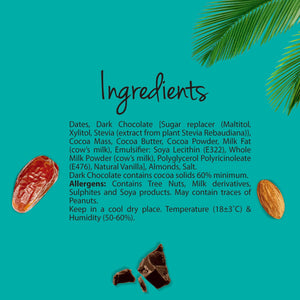 Chocodate No Sugar Added Rich Silky Chocolate, Roasted Almonds, Velvety Arabian Dates, Low Calories, No GMO, Gluten Free Chocolate, Perfect Snacking - 230gm
