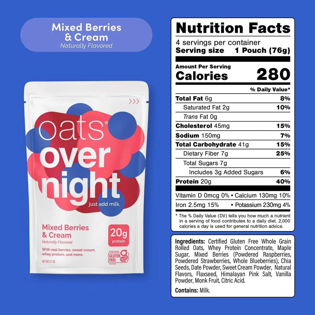 Oats Overnight High Protein Oatmeal Shakes Variety Pack, 20g Protein – 8 Pack (Includes Shaker Bottle)