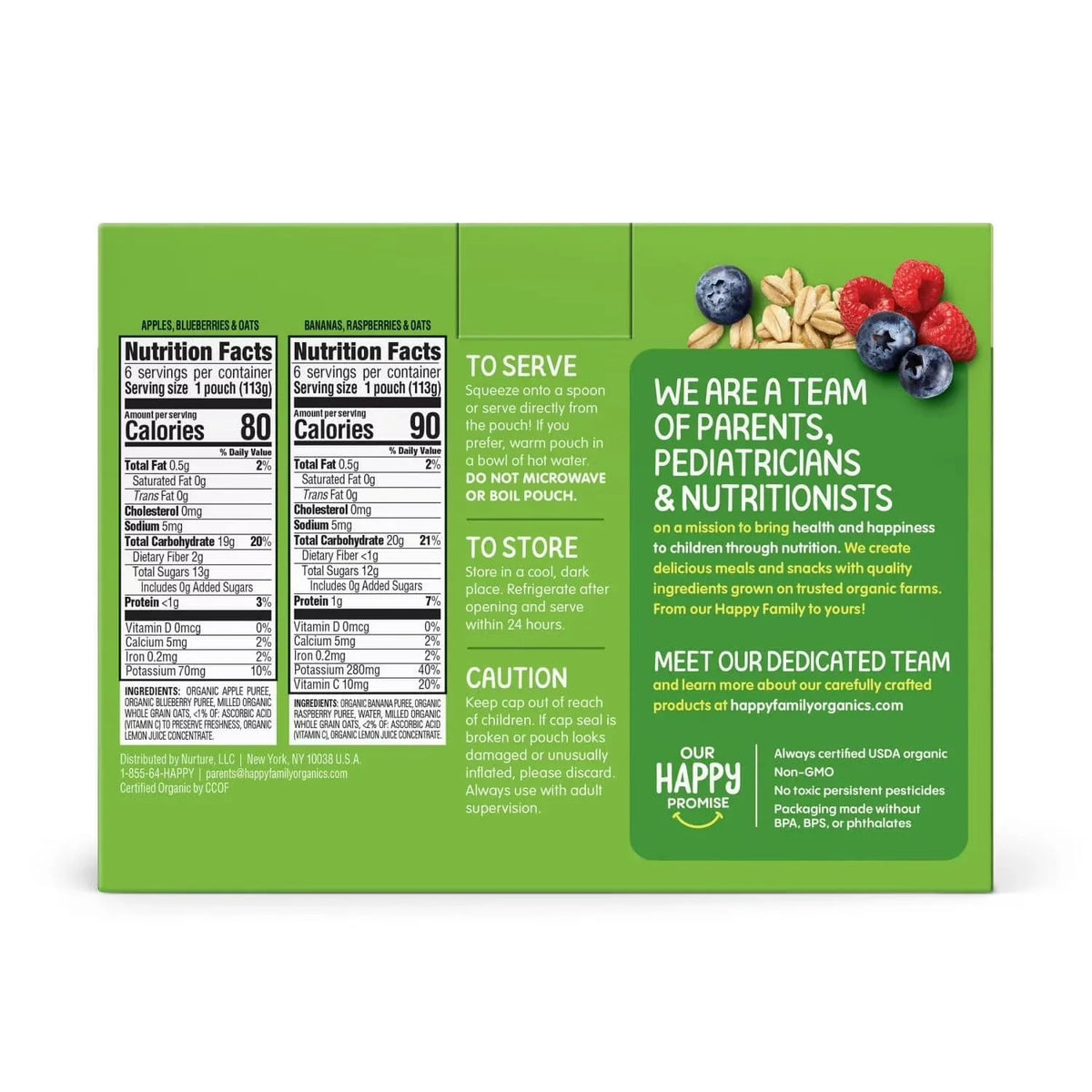 HappyBABY Organics Clearly Crafted Fruit & Oat Pouches Variety Pack, 113g (12pc)