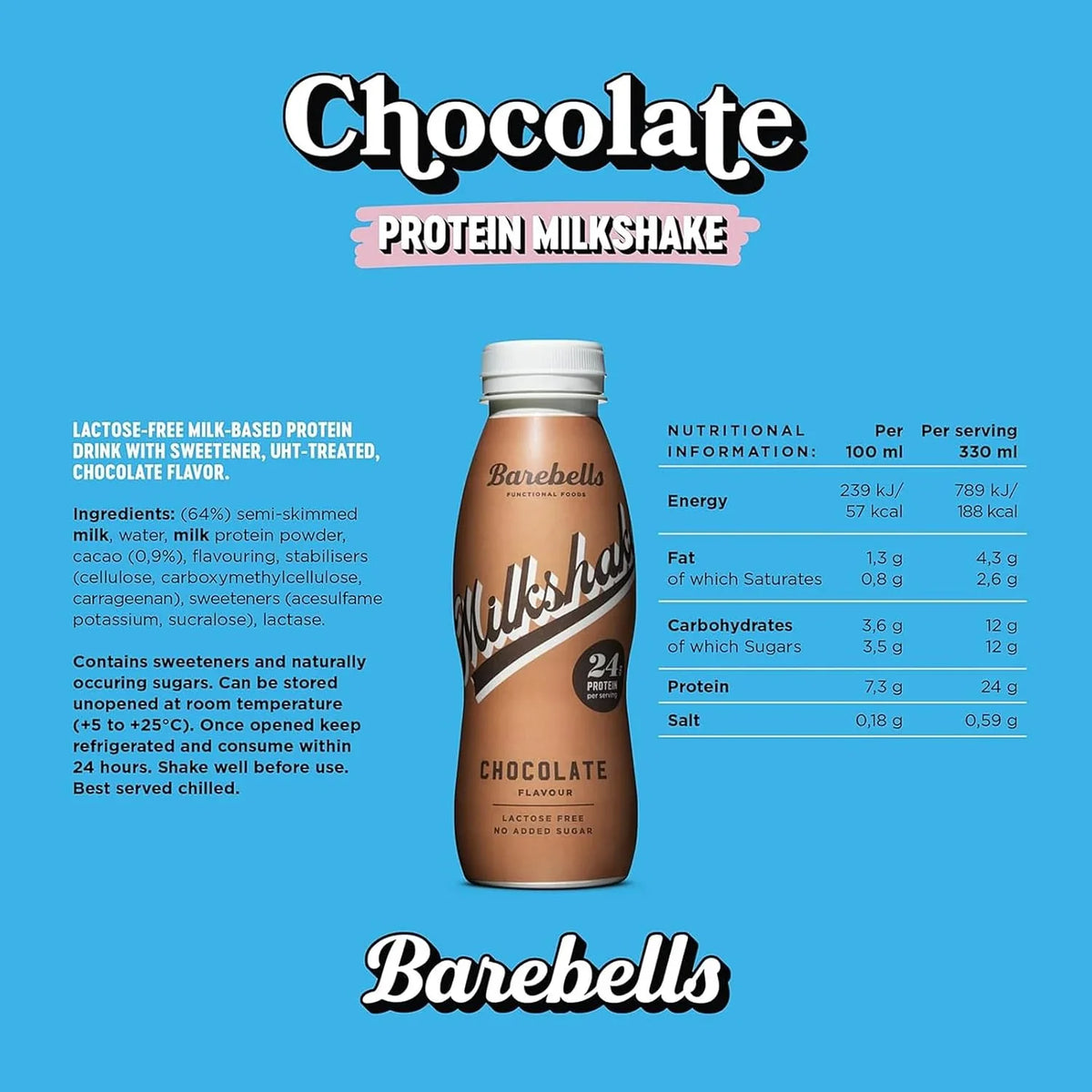 Barebbells Sugar Free & Locus Free Chocolate Milkshake 330ml