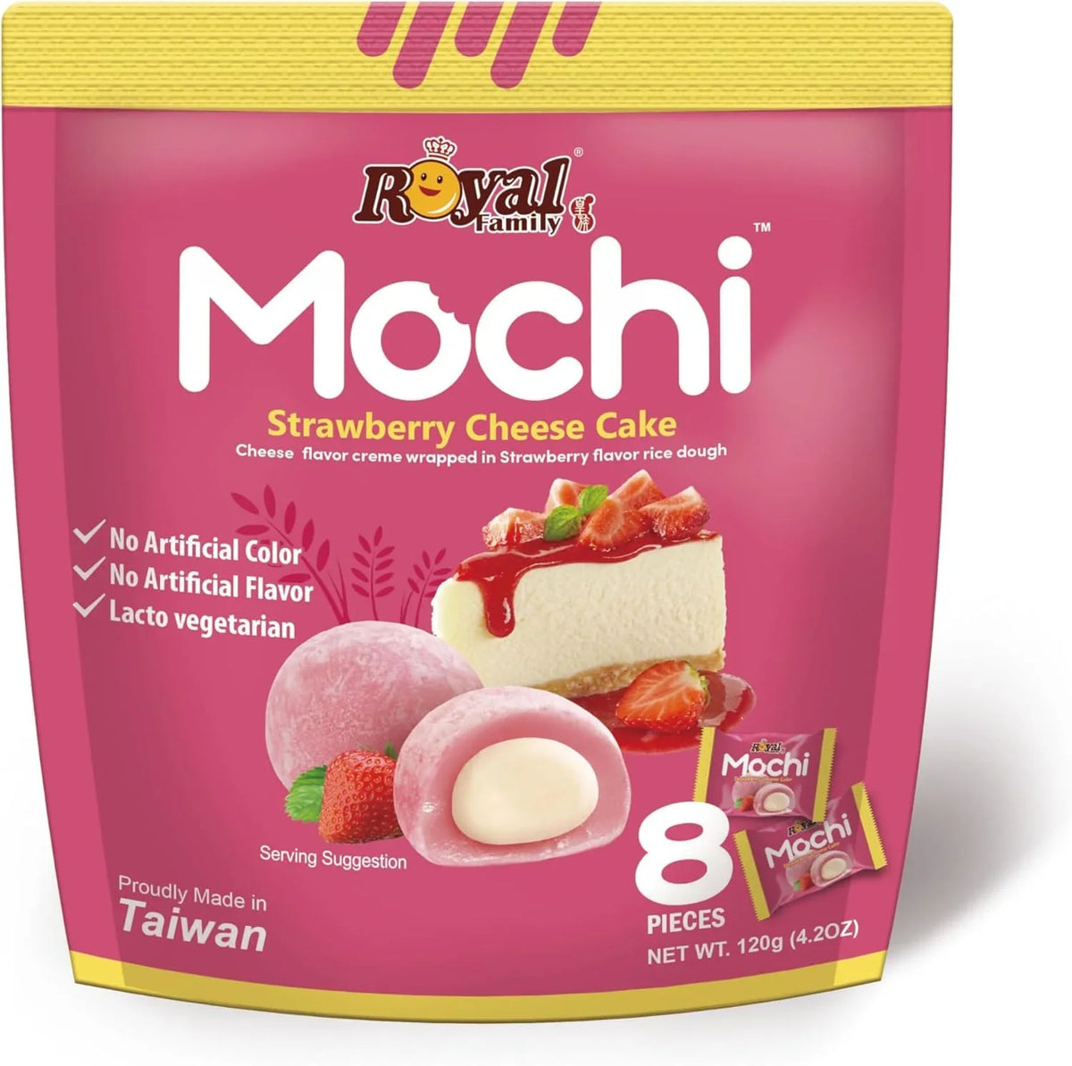 Royal Family Mochi Strawberry Cheese Cake Wrapped in Strawberry Flavor Rice Dough 120g