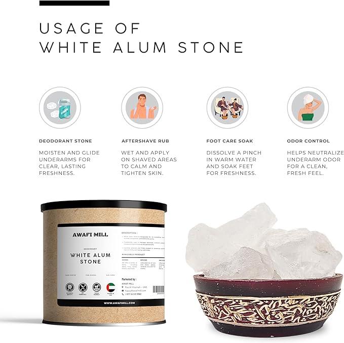 AWAFI MILL White Alum Stone Deodorant - 100 g | 3.5 Oz