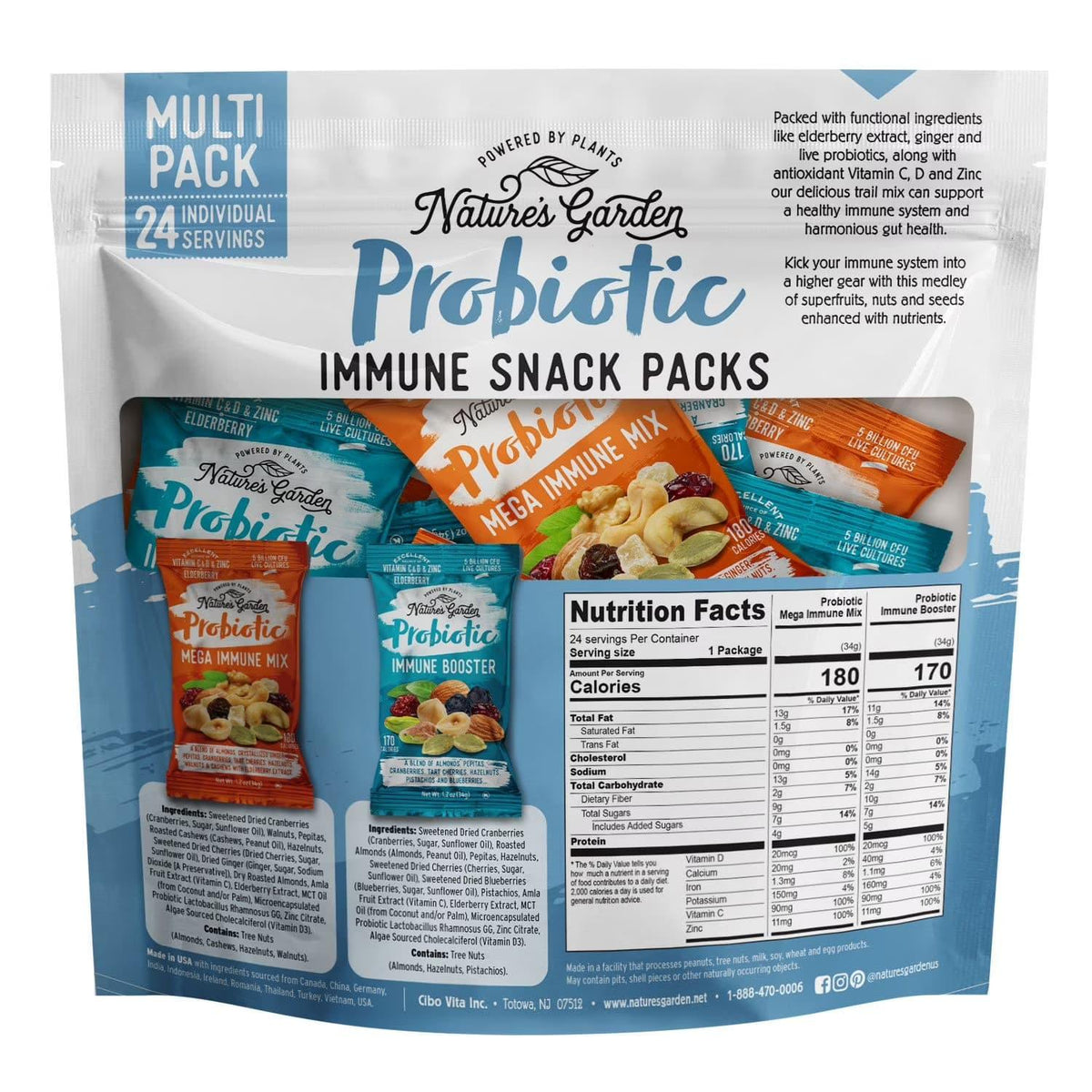 Nature's Garden Probiotic Immune Booster Trail Mix, Variety Pack, 816g - 24 pk.