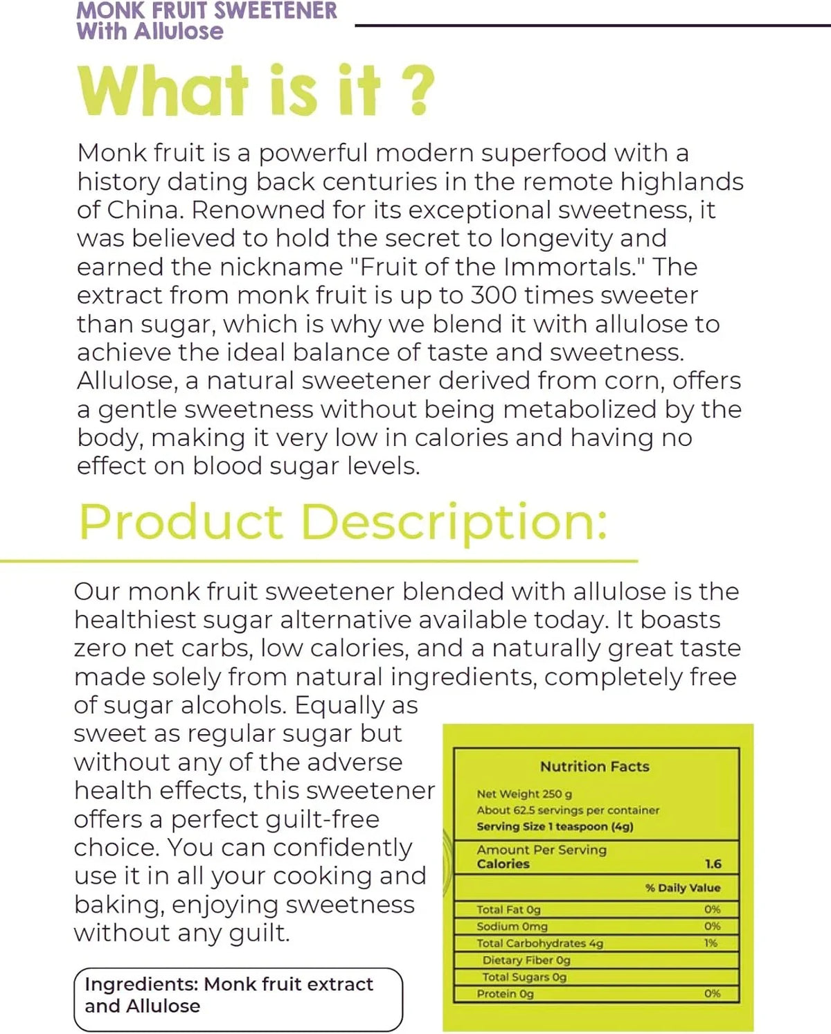 Liv Smart Monk Fruit Sweetener With Allulose 250g