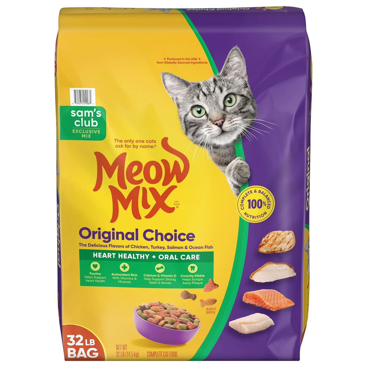Meow Mix Original Choice Flavor Adult Dry Cat Food, Heart Healthy & Oral Care Formula - 14.5 kg (XXL)