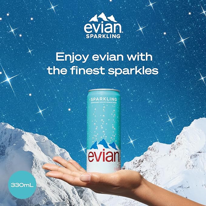 Evian Sparkling Carbonated Natural Mineral Water Can, 330 ml