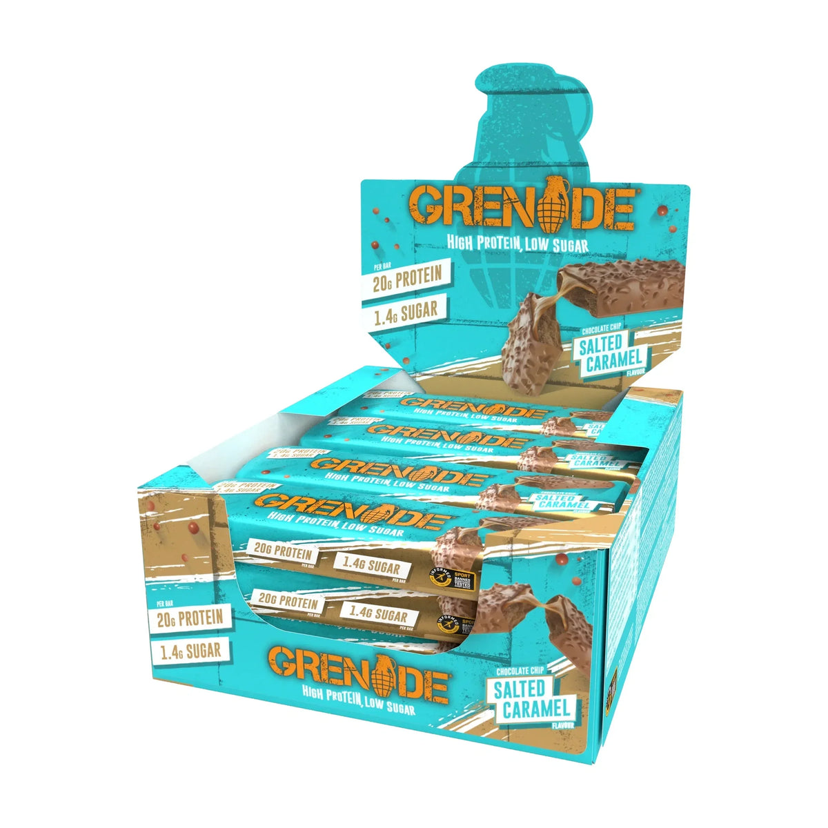 Grenade Chocolate Chip Salted Caramel Bars, 12 × 60 g
