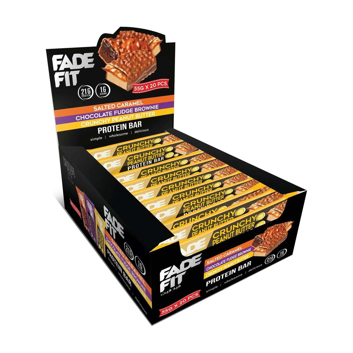 Fade Fit Crunchy Peanut Butter Bars, 20 × 55 g