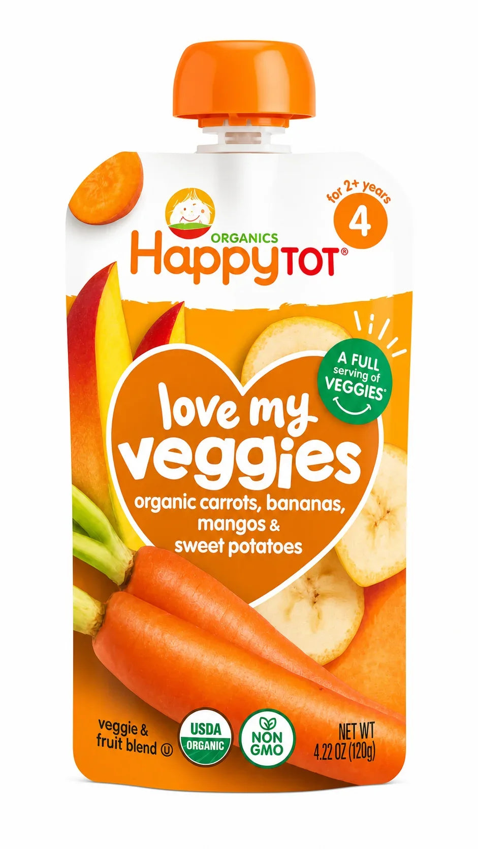 HappyTOT Organics Love My Veggies Carrots, Bananas, Mangos & Sweet Potatoes Pouch 120g