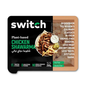 Switch Vegan Chicken Shawarma 250g, 100% Plant-Based, GMO-Free, Cholesterol-Free, Soy-Free, Gluten-Free Halal (Frozen)