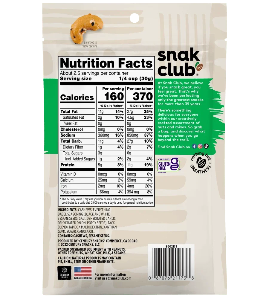 Snak Club Everything Bagel Cashews 71g - View 2 | Welaza